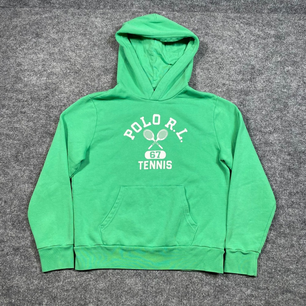 Polo Ralph Lauren‎ Kids Green 67 Tennis Graphic Hoodie Sweatshirt Size L 14-16